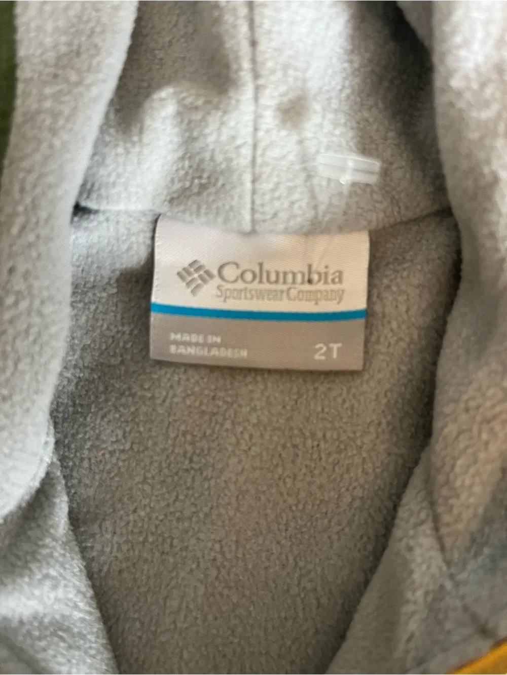 Columbia Green Hooded Rain Jacket with Yellow Zipper